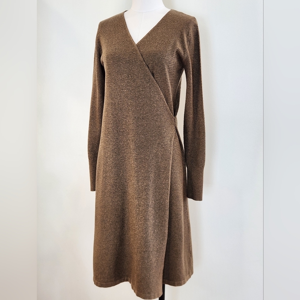 || PRANA || Bryce Bluff sweater, wrap dress, golden brown, v neck, sz S